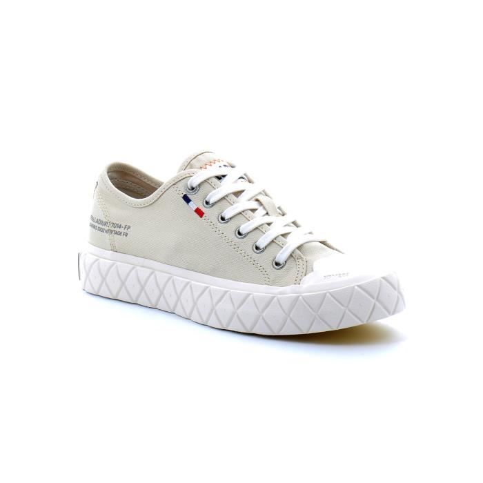Palladium Basket - Palladium Ace CVS Beige - Femme - Textile - Lacets plats - Œillets - Broderie tricolore