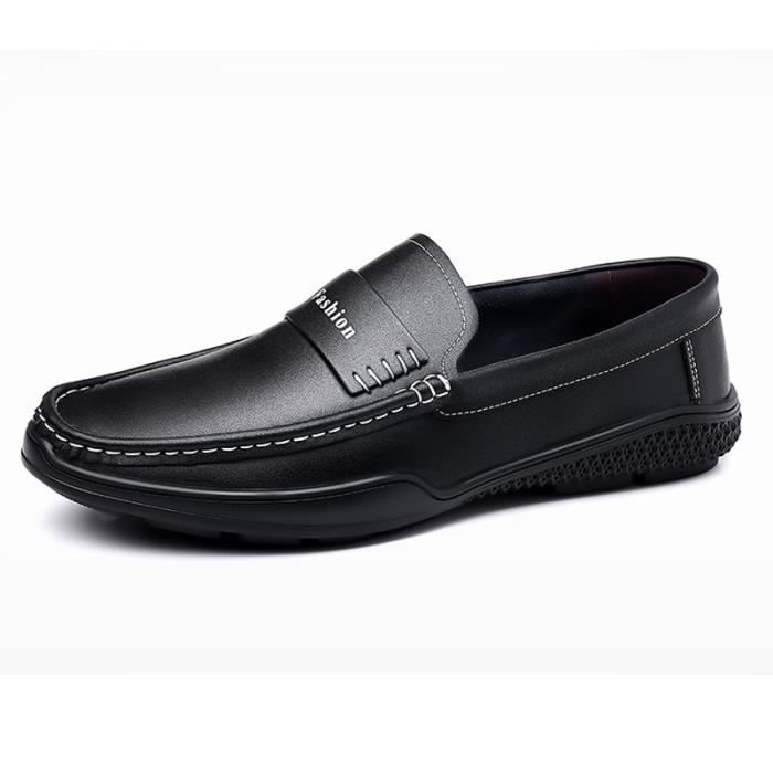 Chaussures Bateau En Cuir Pour Homme - Mocassins Sans Lacets, Semelle Caoutchouc Antidérapante, Décontracté