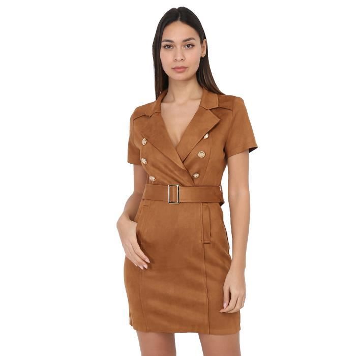 Robe blazer ceinturee en suedine Marque Modele Camel fonce Blanc Femme Camel fonce Cdiscount Pret a Porter