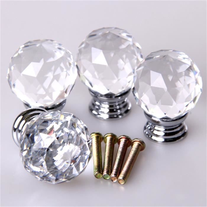 4 pièces cristal verre acrylique porte tiroir armoire meubles poignées boutons + vis transparent, boule