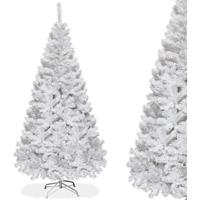 RELAX4LIFE Sapin de Noël Blanc H180cm, Arbre de Noël avec Socle en