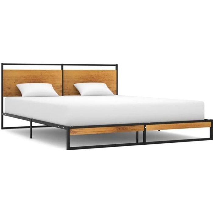 lit double | 2 place 160x200 cm, structure de lit en métal avec sommier, sans matelas, style industriel, classique & élégance
