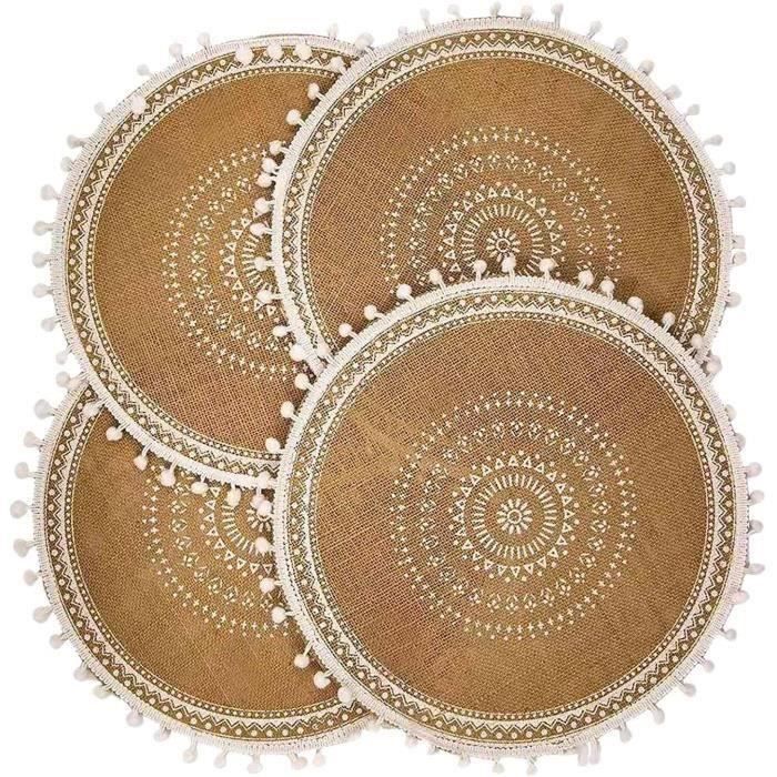 HAOLIP-Sets de Table rond Sets de Table tissé en jute 4 pièces ...