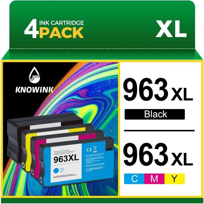 Cartouches Encre 963/963XL Compatibles HP - Pack 4 (Noir, Cyan, Magenta, Jaune) Pour OfficeJet Pro