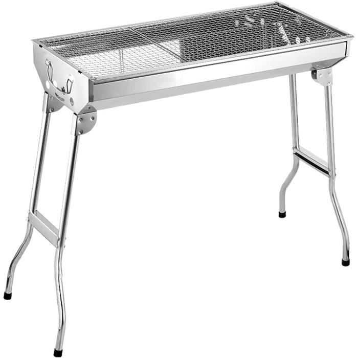 Barbecue Pliant Charbon De Bois Inox - Grande Grille 68x32 Cm - Portable Camping - Marque Uten