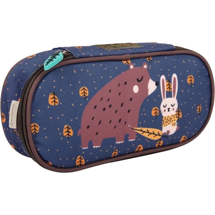 Trousse Scolaire Enfant PERLETTI Renard & Hérisson – Étui Crayons Maternelle Primaire, Fermeture Éclair Solide, Imprimé Mignon Marron, 5x22x10 Cm