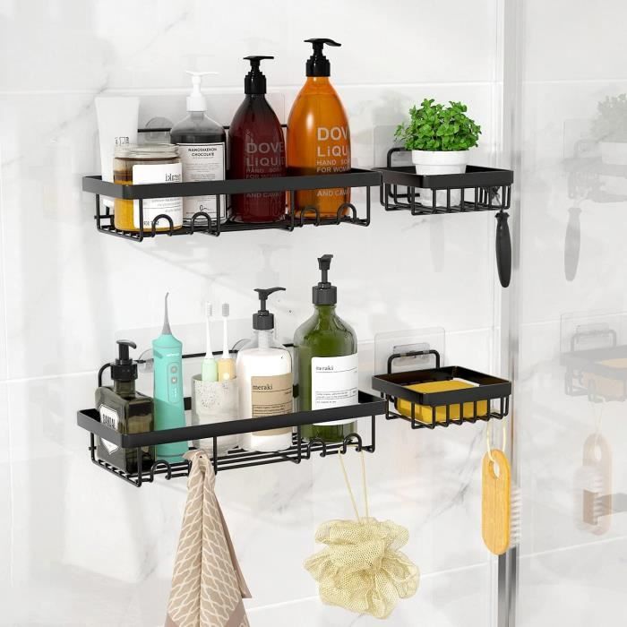 Étagère De Douche Sans Perçage - Lot De 2 Avec Ventouses Et Crochets | Blanc, Design Moderne, Support 5 Kg - 8