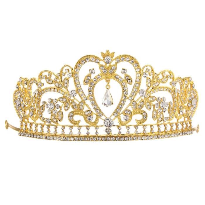 Jovono Mariage couronnes et diad/ème pour mari/ée Dor/é Couronne avec Blanc Strass Diad/ème pour les femmes et les filles