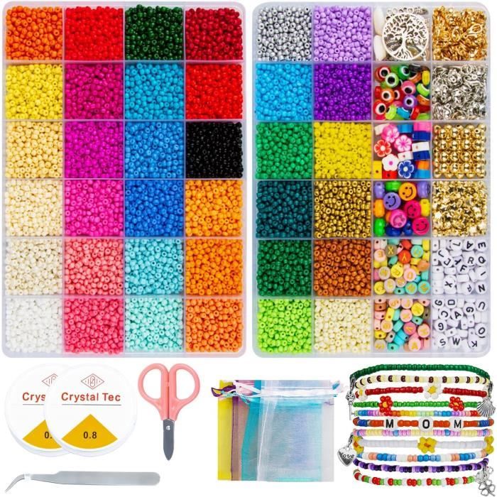 Fozcmisw Kit De Perles Bijoux – 2600+ Perles 16 Couleurs – Plateau Tourneur – Dès 6 Ans