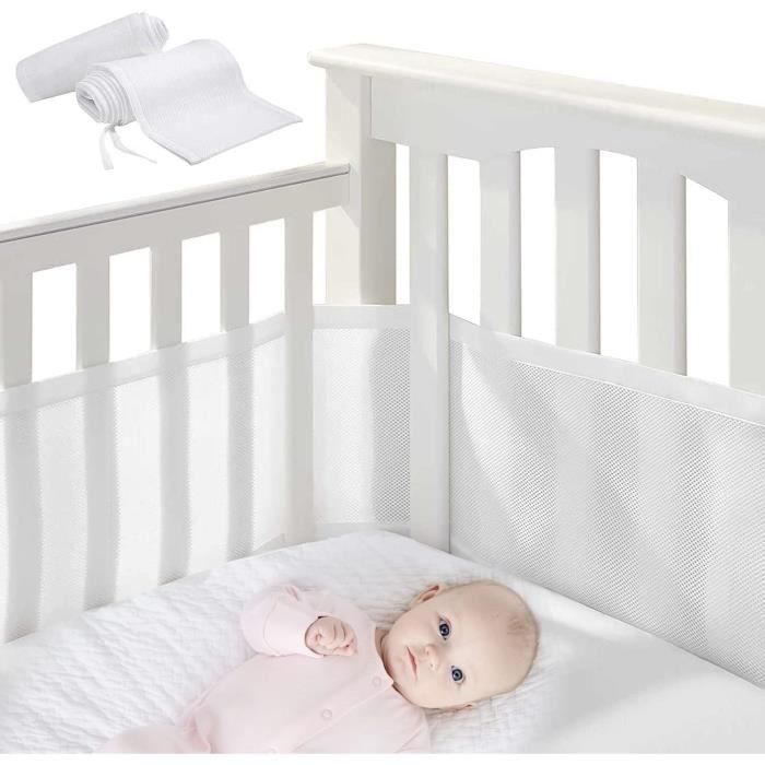 Tour De Lit Bébé Respirant En Maille 3D - 2 Pièces (longue 320 Cm, Courte 150 Cm) - Hauteur Réglable - Blanc