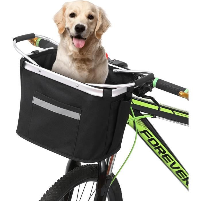 Panier Vélo Avant Pliable 2 En 1 - Pour Chien Ou Courses, Oxford Noir, Aluminium, Guidon 22-32mm