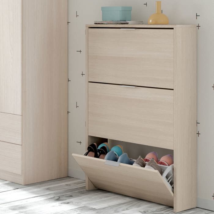 Meuble à chaussures avec 3 portes capacité 18 paires - Naturel - MC81011 - Bois clair - Terre de Nuit Meuble à chaussures avec 3 portes capacité 18 paires - Naturel - MC81011 - Bois clair - Terre de Nuit