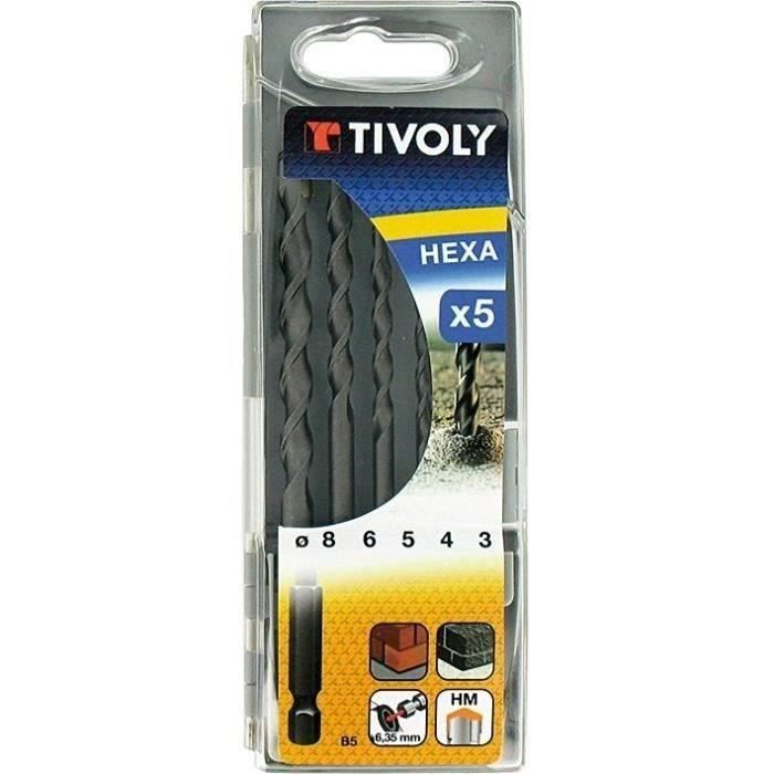 Coffret de 5 forets à béton hexagonaux TIVOLY - Diamètres 3 à 8 mm