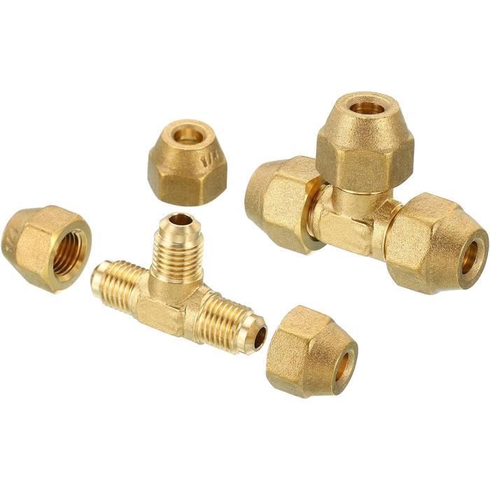 1-4" X 1-4" X 1-4" Laiton Tuyau Raccord, 2 Paquet Flare Té Tube Raccord ...
