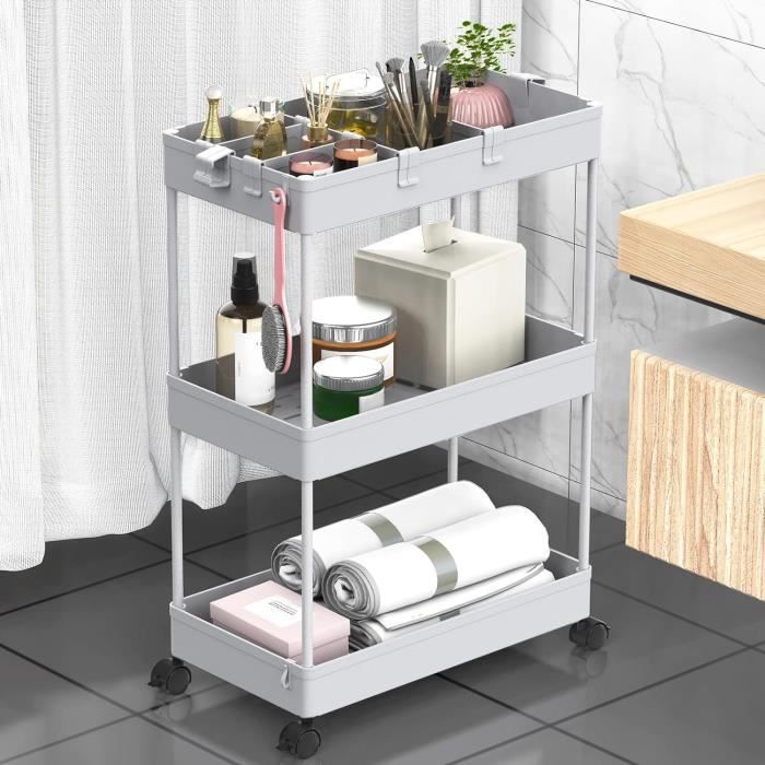 Chariot De Rangement 3 Niveaux Sur Roulettes - Organisateur Mobile Multifonction Pour Maison, Bureau