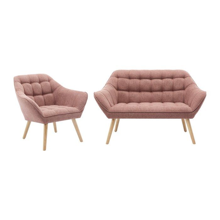 Canapé 2 places et fauteuil en tissu rose chiné CASERTA Canapé 2 places et fauteuil en tissu rose chiné CASERTA