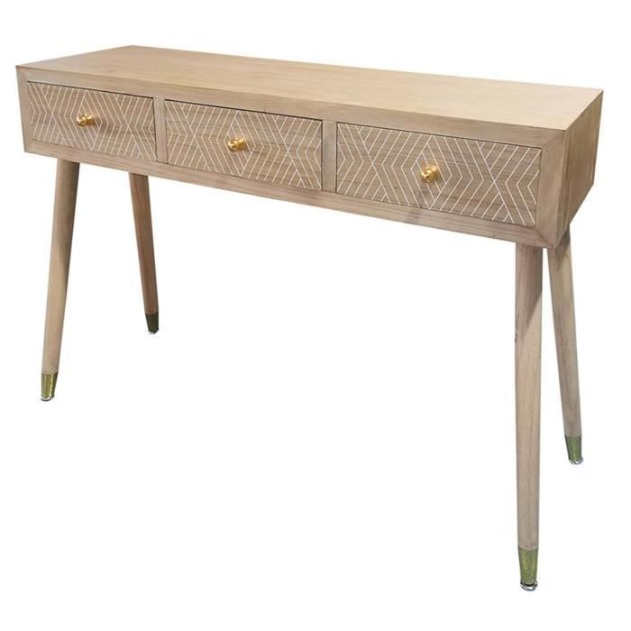 Console Étroite Versa Alfama - 81.5x30x90cm, Bois, 2 Tiroirs, Gris