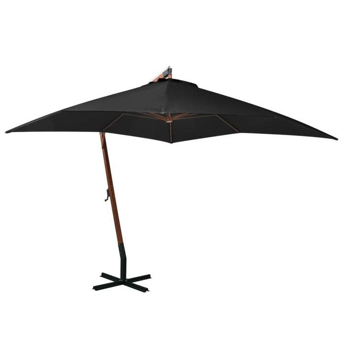 Vidaxl Parasol suspendu avec mât Noir 3x3 m Bois de sapin massif - vue 2