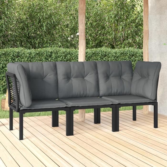 vidaXL Salon de Jardin 3 pcs Ensemble de Meubles de Terrasse Mobilier dExtérieur Chaise de Patio Moderne Noir et Gris 3187731