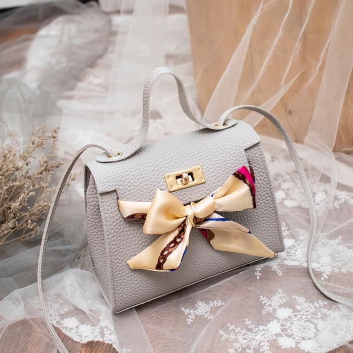 Sac a Main Femme en Cuir Pu avec Foulard en Soie WIRLSWEAL Gris clair Bandouliere Reglable