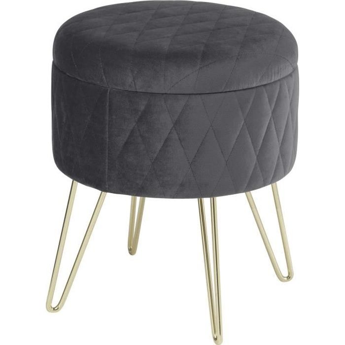 Pouf Bidon Avec Coffre De Rangement En Métal Noir Style Industriel