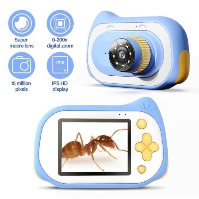 Microscope Numérique Enfant 1000x + Jumelles 2 En 1 – Écran IPS 2″ – 8 LED – Rechargeable – Carte 64 Go – Cadeau STEM