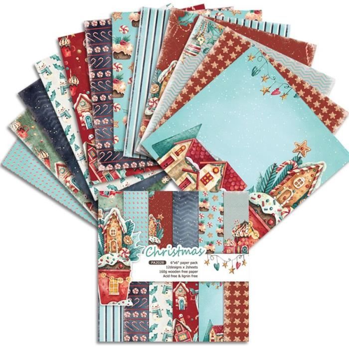 GLKTOPO Lot De 24 Feuilles De Papier Pour Scrapbooking - Motif De Noël - 30,5 X 30,5 Cm - Double Face - Rouge Et Vert Texturé - Papier Artisanal De