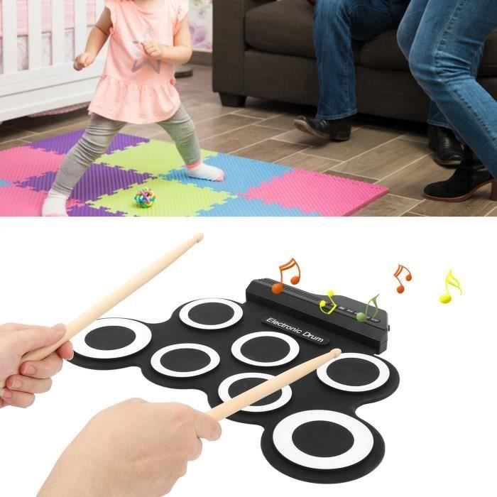 Batterie Débutant Midi Batterie Électronique Roll-Up Bonvvie | 9 Pads Sensibles | Haut-parleurs Intégrés | Rechargeable USB-C | Idéal Débutants Batterie Musique Adulte