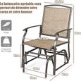 GOPLUS Lot de 2 Chaise de Jardin à Bascule-en Fer et Textile-58x70x94 cm-Charge 150 kg Marron-1