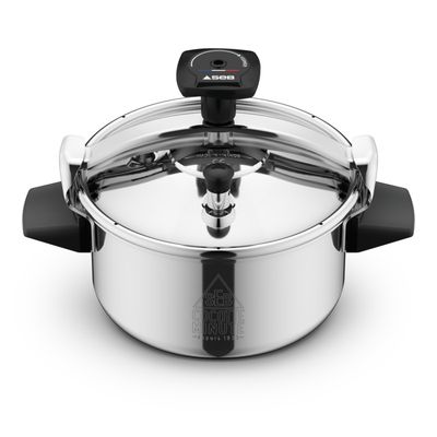 Fagor Bombe classique en acier inoxydable 18/10 10 pour tous types de cuisinières, fond thermodiffuseur, 3 systèmes de sécurité, avec cuillère Melier en nylon