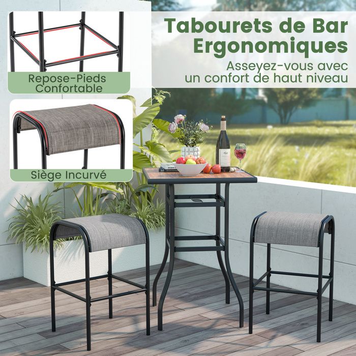 Lot de 2 Tabourets de Bar Pliants pour Extérieur, avec Dossier et Repose-pieds, Tabourets de Bistrot Hauts pour Balcon, Porche, Charge 150KG, Marron - Gamm vert