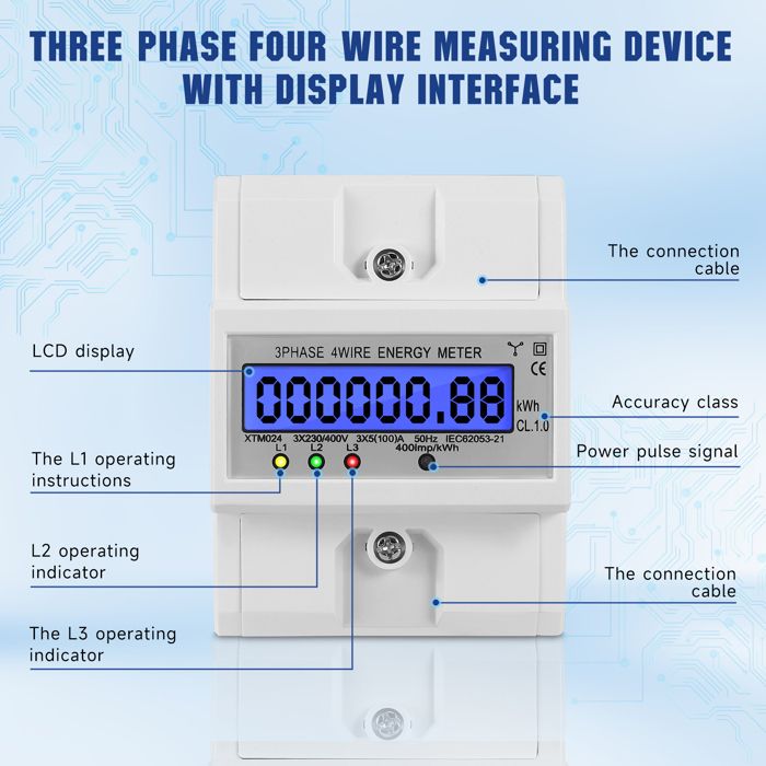 Compteur électrique modulaire triphasé LCD 80A (KE8007