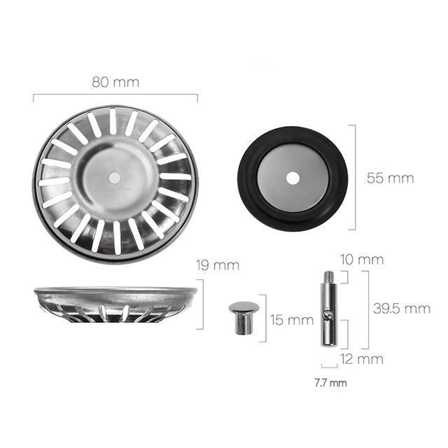 HpLive Kit de filtre d'évier moderne en acier inoxydable, 70 mm