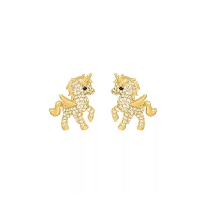 Boucles D’Oreilles Licorne Cristal – Argent 925 Plaqué Or – Bijoux Fantaisie Licorne Fille