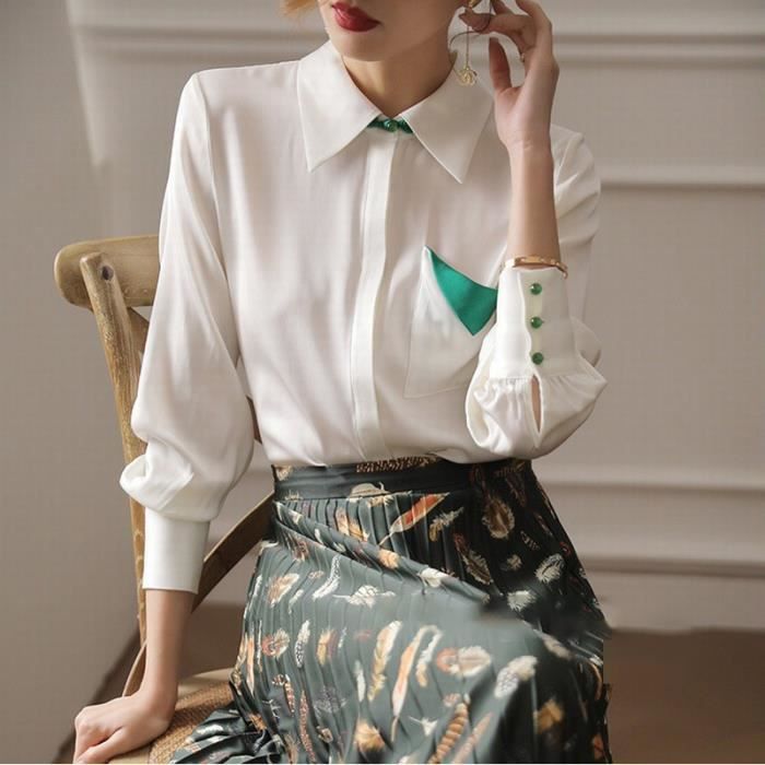 Chemise en soie femme Chemise blanche en soie de couleur