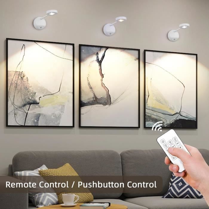 Lampe Murale Sans Fil LED 2 Pièces - Avec Télécommande Et Capteur Tactile - Batterie 5200mAh, 3 Températures - Installation Magnétique - Blanc