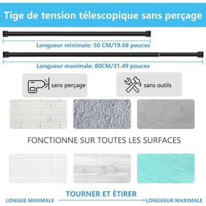Tringle à Rideau Extensible Sans Perçage - Métal Blanc, Longueur Réglable (30-50 Cm, 40-70 Cm, 60-110 Cm)