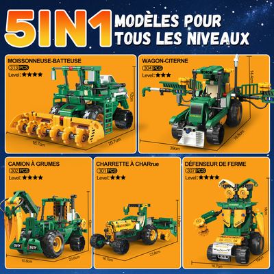 Robot 5 En 1 Technic Pour Enfants, 313 Pièces Avec App Et Télécommande, Modèle Tracteur / Moissonneur / Chariot, Cadeau Éducatif STEM Dès 8 Ans
