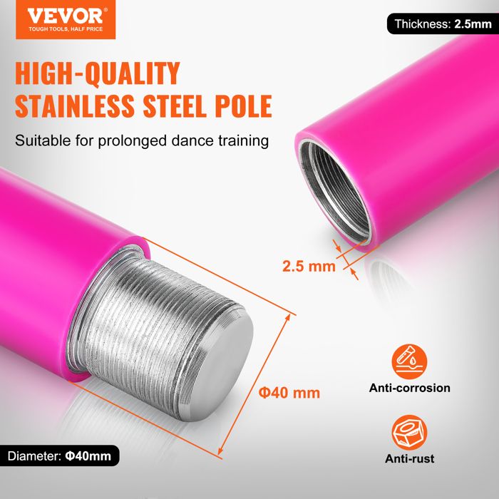Kit Barre De Danse Yescom 9,25 Pieds – Pôle Statique Rotatif Argenté