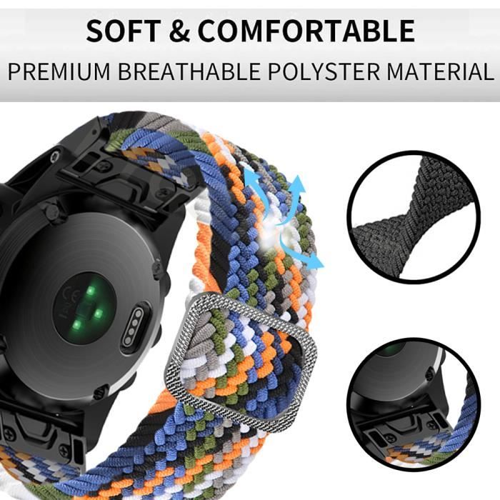 Orange 22mm Fenix 5 5Plus Bracelets de montre en nylon QuickFit