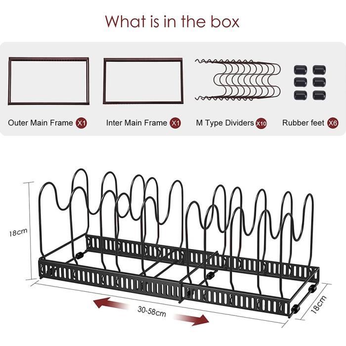 Organisateur Poêles MASTERTOP Ajustable - Support Extensible 30-58,5cm Avec 7 Séparateurs