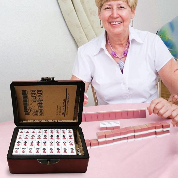 NiC IS COCNG Ensemble Jeu De Mahjong Chinois Portable Traditionnel Antique | 144 Tuiles Majong Set, Jeux de Société Plateau, Pour Maison Voyage Réunions Fêtes, Jeu Familial D'amis, Adultes dès 16
