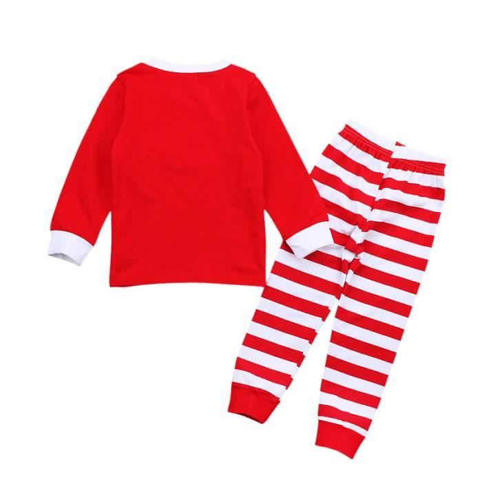 1 6 Ans Enfant Unisexe Fille Garcon Pyjama Noel 2 PCS Ensemble de Vetements Top Pantalon a Raies Rouge Cdiscount Pret a Porter