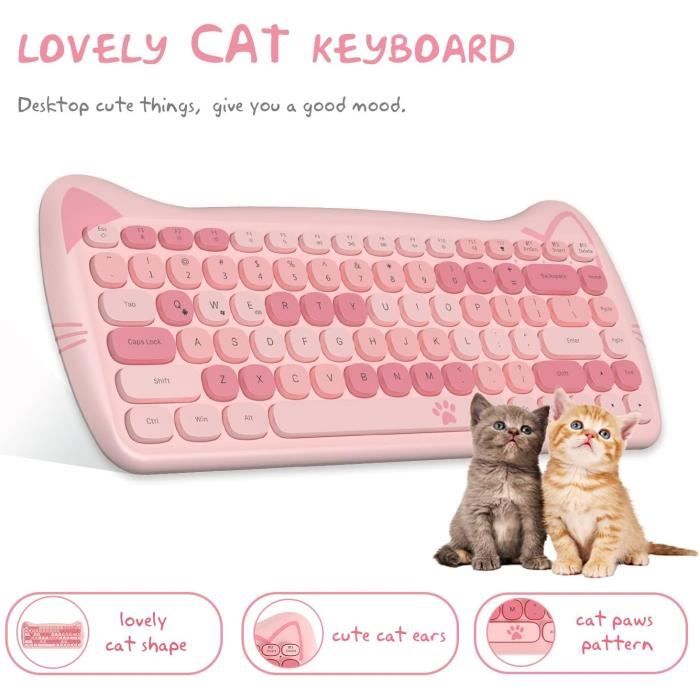 3060I Clavier Sans Fil Rétro, Cute Chat Clavier Bluetooth Silencieux ...