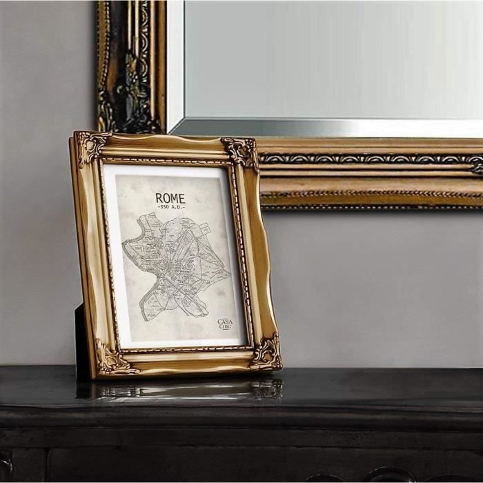 Cadre photo A4 - Vitre en Verre avec Passe-partout pour photo 20x15 cm  inclus - Style Baroque - Or - Cdiscount Maison