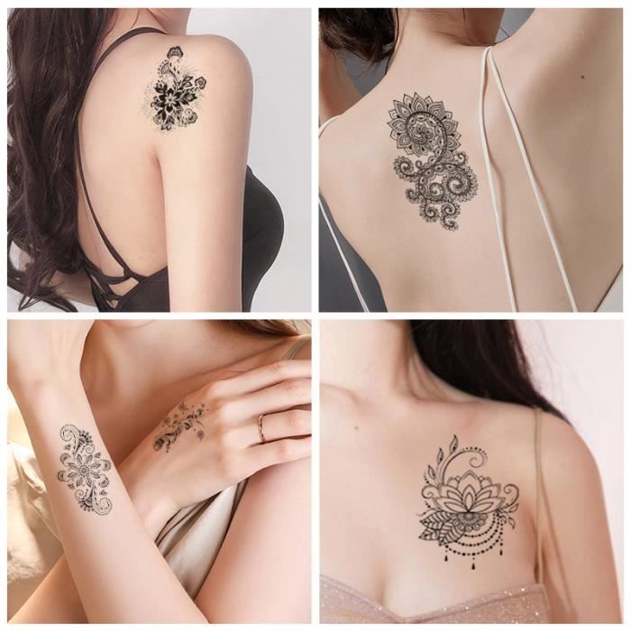 36 Feuilles Noir Tatouage Ephemere Femme Homme Enfnats Au Cou 3D