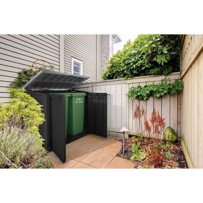 KETER Coffre de rangement exterieur en resine 1200 litres Noir et gris Range Poubelles ou velo Cdiscount Jardin