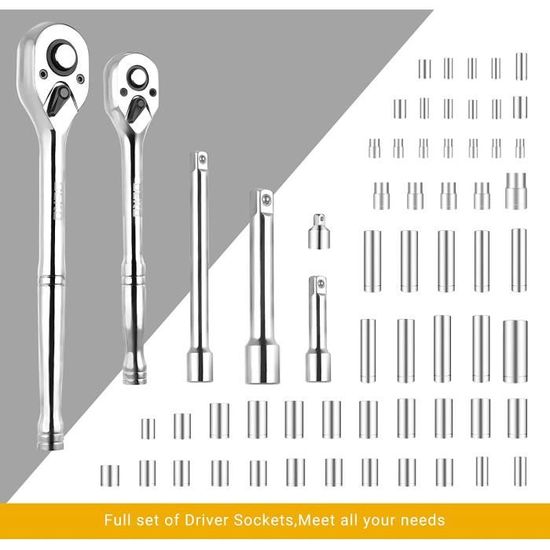 DEKO 192 pièces Ensemble de clés à douille de mécanicien,Boîte à outils de  réparation automatique de trousse à outils réglée avec la caisse de  rangement en plastique : : Bricolage