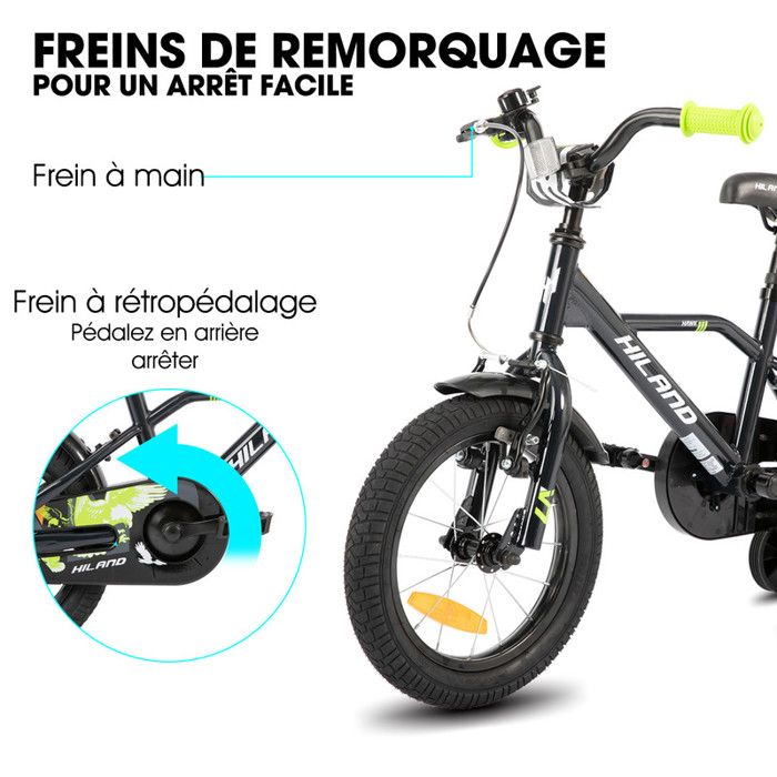 Vélo Enfant 16 Pouces Avec Roues Stabilisatrices - Frein à Rétropédalage - Cadre Acier Carbone - Siège Et Guidon Réglables - Pour Filles Et Garçons De 5 Ans