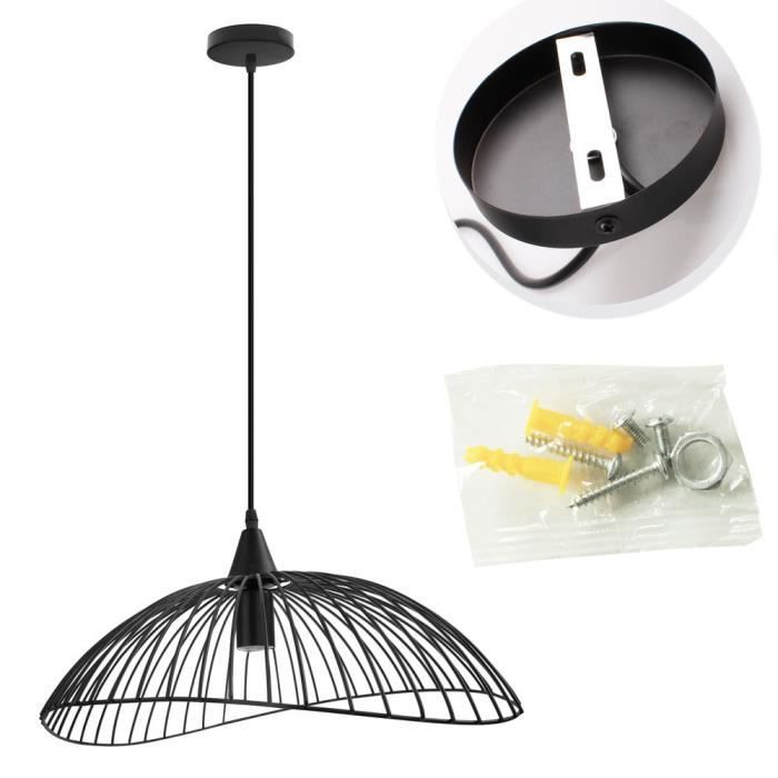 Plafonnier Industriel Vintage 2 Pièces - Abat-jour Métal Et Bois, E27 Max 60W, Diamètre 14cm, Pour Couloir, Salon